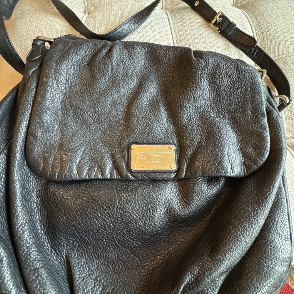 Marc Jacobs Black Leather Bag with Silver Accents